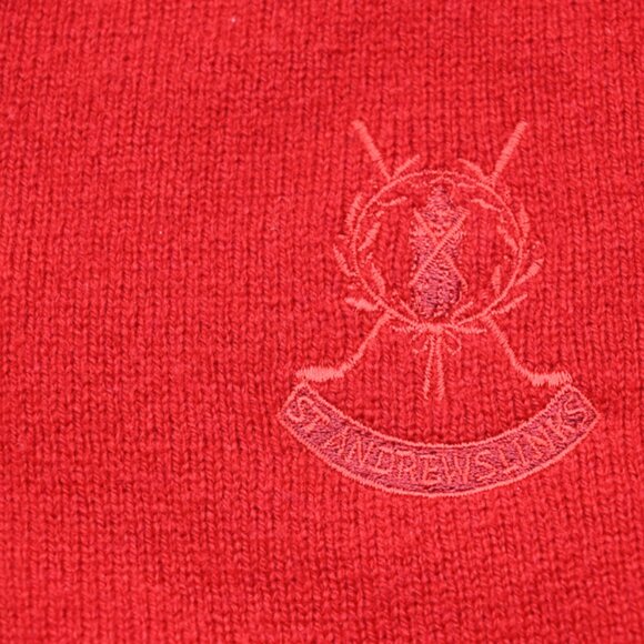 GORGEOUS St Andrews Links Made in Scotland 100% Wool Red Jumper V-Neck Sweater L - Picture 4 of 4